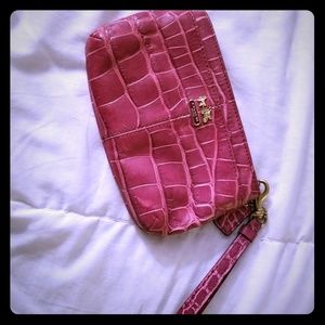 Pink alligator leather Coach wristlet purse